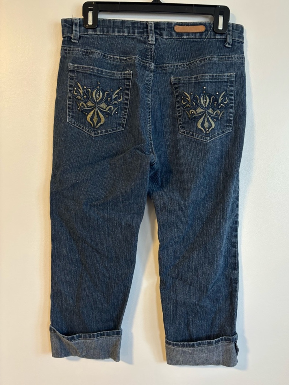 COS Blue Jeans Denim Capri Cuffed Bermuda Pants Y2K Embellished Pockets Size 6